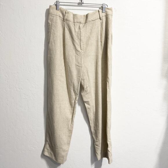 Reiss Pants Trousers Womens Sz 8 Lauren Cream Wool Linen Pleated Elastic Waist - Picture 1 of 9